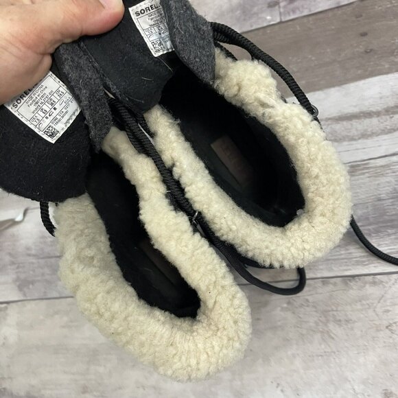 Sorel Sneakchic Alpine Wedge Ankle Boots Bootie Wool Leather Black Size … - Picture 12 of 13